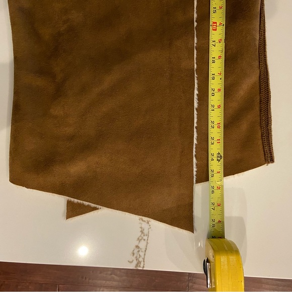 Chocolate Suede Sweater Cardigan Jacket Vegan Shearling Open - Picture 7 of 14